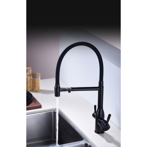 Baterie chiuvetă bucătărie negru mat 48 cm cu duș maleabil și 3 funcții [4]