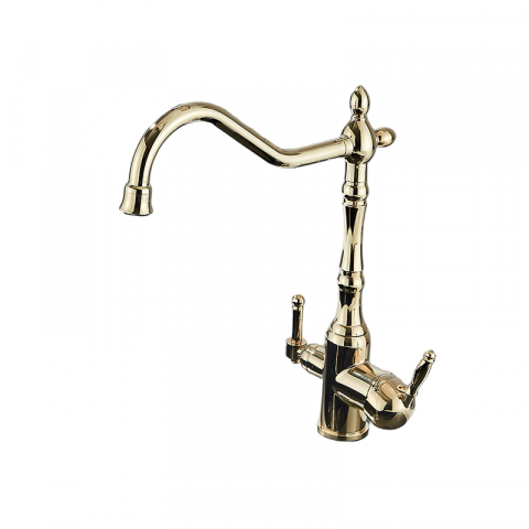 Baterii Pentru Bucătărie - Baterie bucătărie auriu lucios 34 cm cu două funcții apă filtrată și rece/caldă