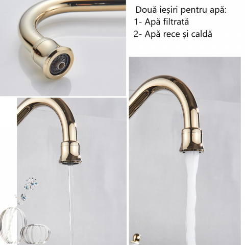 Baterie bucătărie auriu lucios 34 cm cu două funcții apă filtrată și rece/caldă [3]