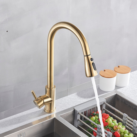 Baterie bucătărie auriu mat 39 cm cu duș extractabil și senzor Touch [4]