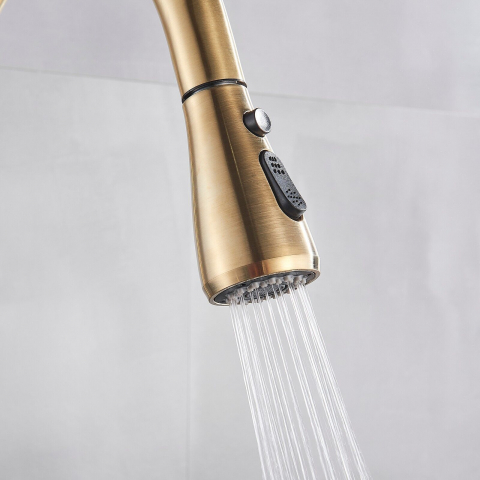 Baterie bucătărie auriu mat 39 cm cu duș extractabil și senzor Touch [8]