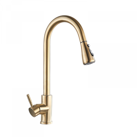 Baterii Pentru Bucătărie - Baterie bucătărie auriu mat 39 cm cu duș extractabil și senzor Touch