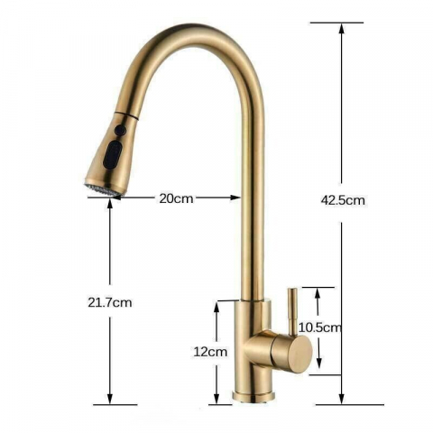 Baterie bucătărie auriu mat 39 cm cu duș extractabil și senzor Touch [10]
