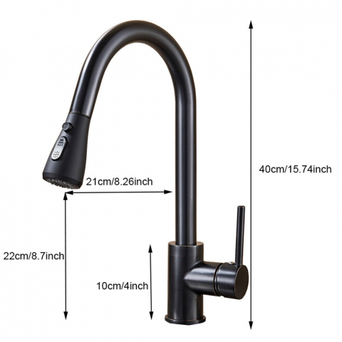 Baterie bucătărie negru mat 40 cm cu duș extractabil 3 funcții, Touch și temporizator [8]