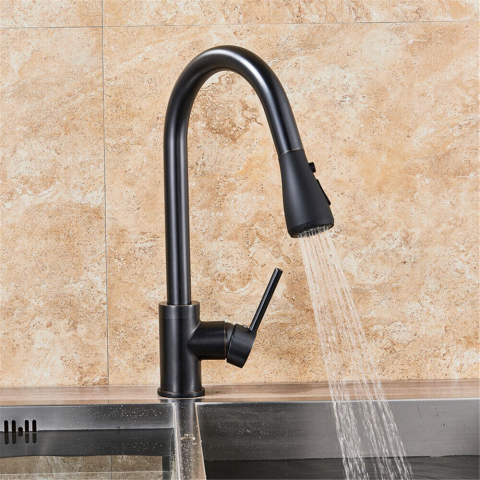 Baterie bucătărie negru mat 40 cm cu duș extractabil 3 funcții, Touch și temporizator [2]