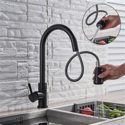 Baterie bucătărie negru mat 40 cm cu duș extractabil 3 funcții, Touch și temporizator [4]