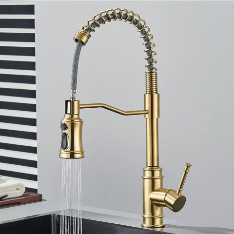 Baterie bucătărie auriu mat antichizat 49 cm cu duș extractabil 3 funcții [1]