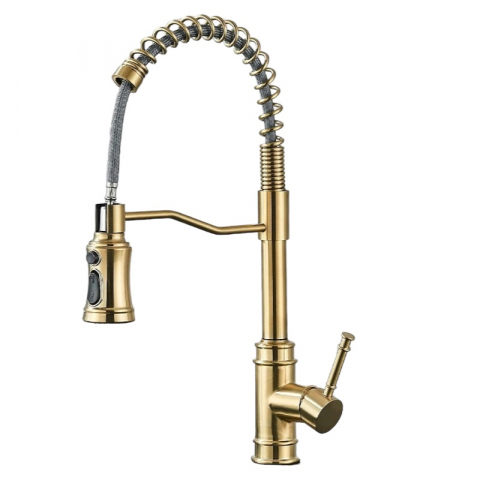 Baterii Pentru Bucătărie - Baterie bucătărie auriu mat antichizat 49 cm cu duș extractabil 3 funcții