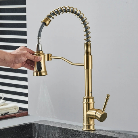 Baterie bucătărie auriu mat antichizat 49 cm cu duș extractabil 3 funcții [2]