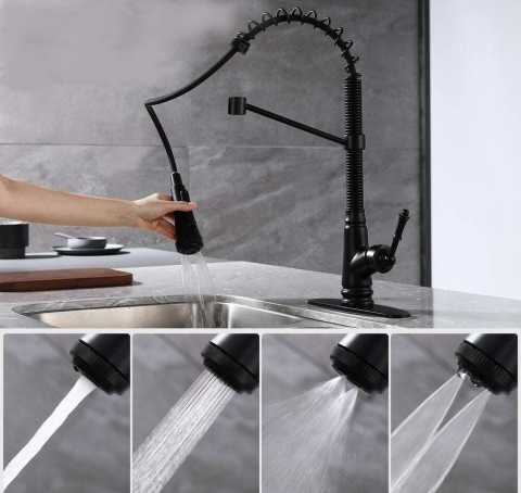 Baterie bucătărie negru mat antichizat 48 cm cu duș extractabil și 4 funcții [2]