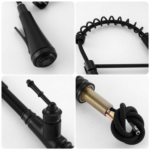 Baterie bucătărie negru mat antichizat 48 cm cu duș extractabil și 4 funcții [3]