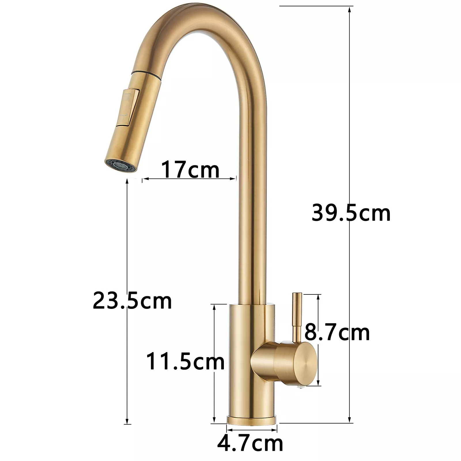 Baterie bucătărie auriu mat 39 cm cu duș extractabil și pipă pivotantă [9]