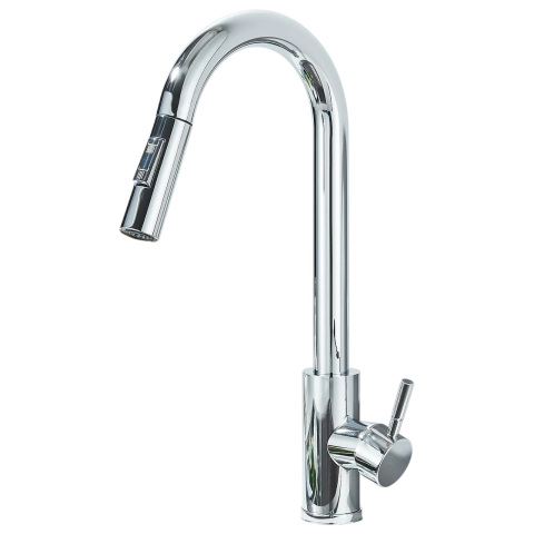 Baterii Pentru Bucătărie - Baterie bucătărie crom lucios 39 cm cu duș extractabil și pipă pivotantă