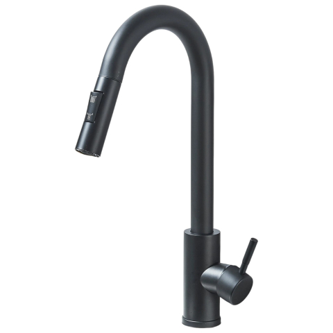 Baterii Pentru Bucătărie - Baterie bucătărie negru mat 39 cm cu duș extractabil și pipă pivotantă
