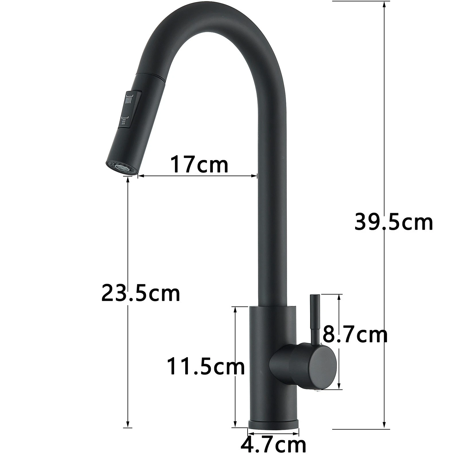 Baterie bucătărie negru mat 39 cm cu duș extractabil și pipă pivotantă [9]