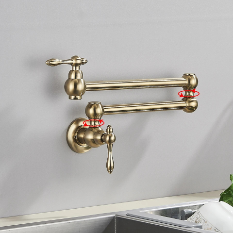 Baterie bucătărie auriu mat 58 cm cu montaj pe perete și pipă pivotantă [4]
