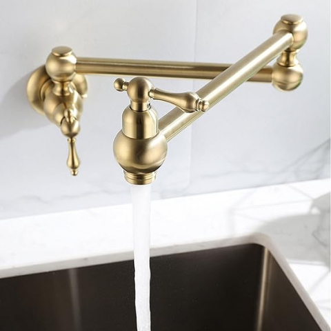 Baterie bucătărie auriu mat 58 cm cu montaj pe perete și pipă pivotantă [2]