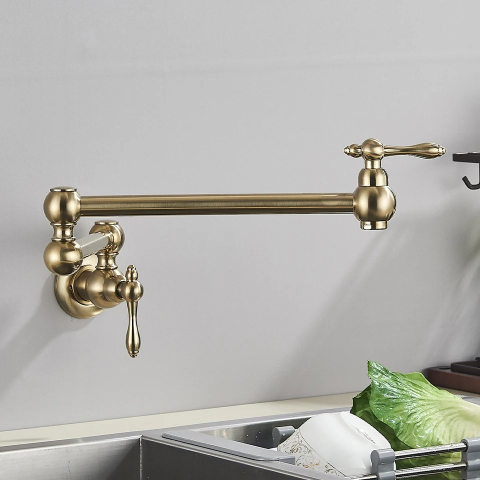 Baterii Pentru Bucătărie - Baterie bucătărie auriu mat 58 cm cu montaj pe perete și pipă pivotantă