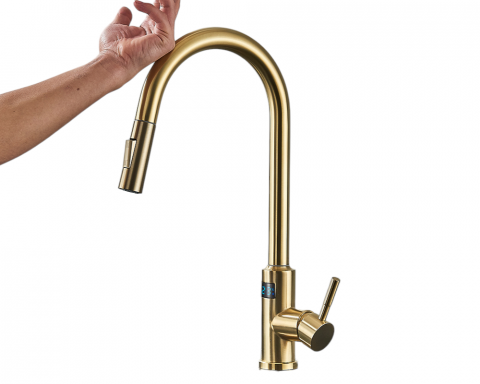 Baterii Pentru Bucătărie - Baterie bucătărie auriu mat 44 cm cu funcție Touch și senzor de temperatură