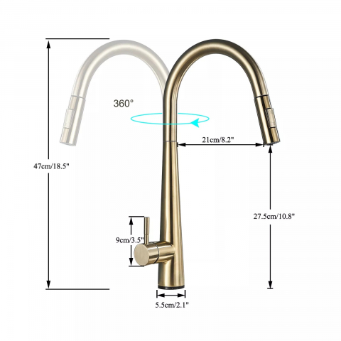 Baterie bucătărie auriu mat 47 cm cu funcție Touch și duș extractabil [10]
