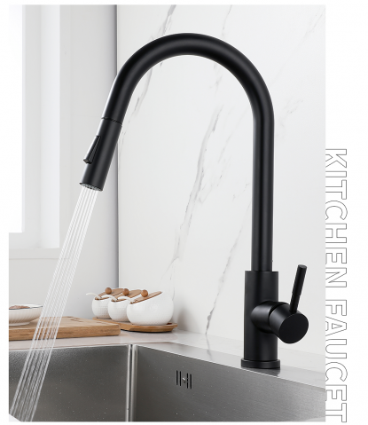 Baterie bucătărie negru mat 39 cm cu funcție Touch și duș extractabil [3]