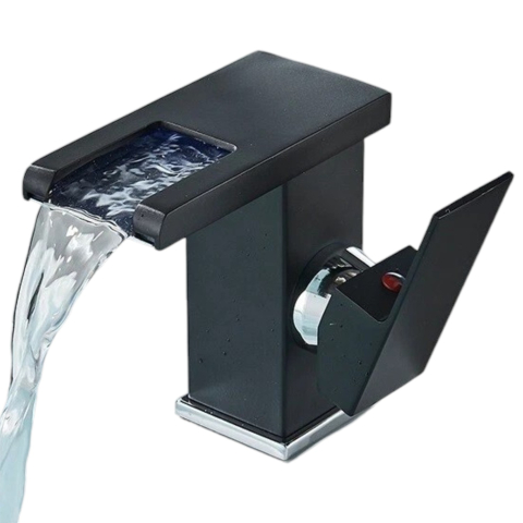 Baterii Pentru Baie - Baterie Lavoar BisDesign® LED Temperatură Apă Negru Mat Cascadă 13 cm