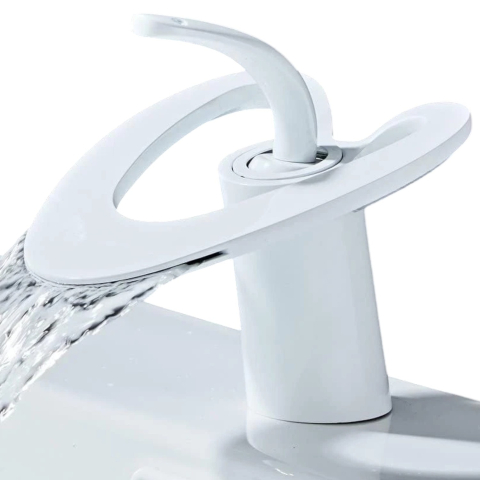 Baterii Pentru Baie - Baterie Lavoar Tip Lebădă BisDesign®, Jet Cascadă, Finisaj Alb Mat, 15x13 cm