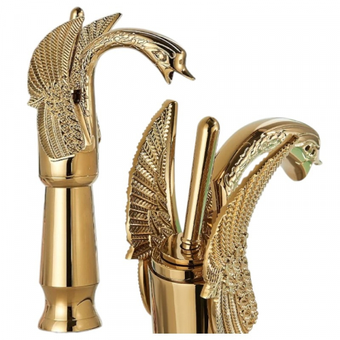 Baterii Pentru Baie - Baterie lavoar aurie Lebăda 29 cm cu finisaj lucios și design elegant