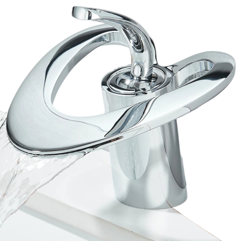 Baterii Pentru Baie - Baterie Lavoar Tip Lebădă BisDesign®, Jet Cascadă, Alamă Cromată, 15x13 cm
