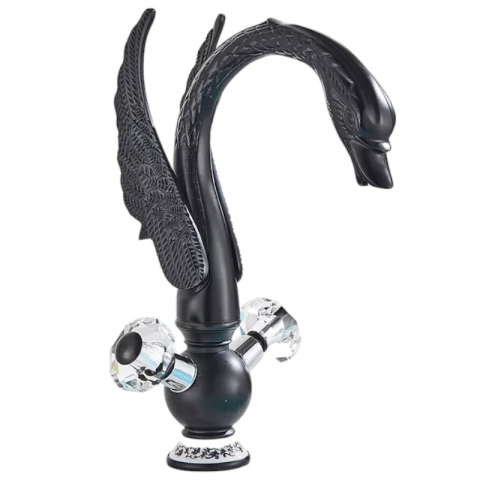 Baterii Pentru Baie - baterie-chiuveta-lavoar-negru-mat-lebada-cascada-cristale-bisdesign-33cm