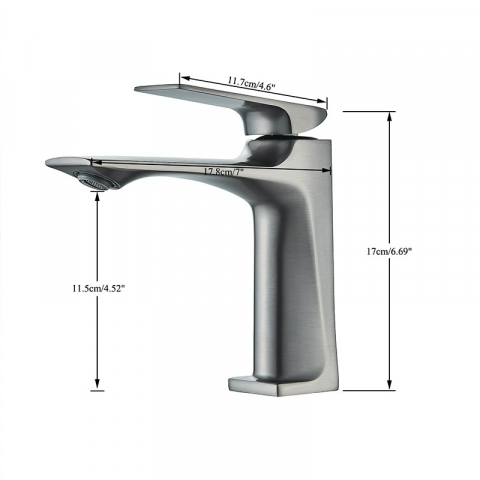 Baterie chiuvetă baie gri 17 cm cu pipă înclinată și design modern [10]