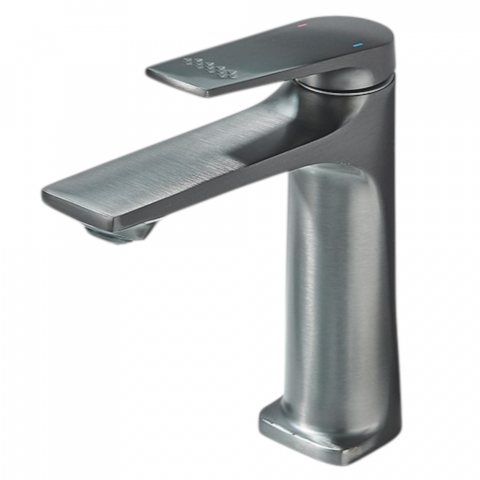 Baterii Pentru Baie - Baterie chiuvetă baie gri 17 cm cu pipă înclinată și design modern