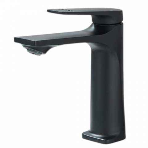 Baterii Pentru Baie - Baterie chiuvetă baie negru mat 17 cm cu design modern și pipă înclinată