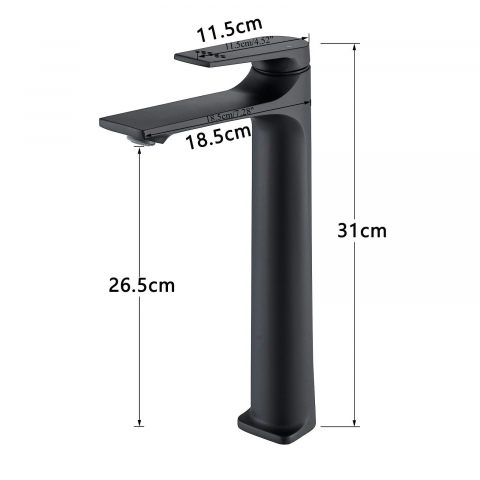 Baterie chiuvetă baie 31 cm negru mat cu pipa înclinată 15° [9]
