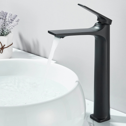 Baterie chiuvetă baie 31 cm negru mat cu pipa înclinată 15° [3]