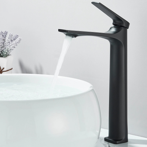 Baterie chiuvetă baie 31 cm negru mat cu pipa înclinată 15° [1]