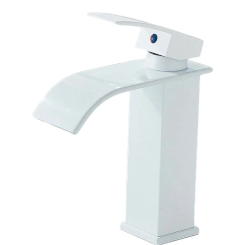 Baterii Pentru Baie - Baterie Lavoar BisDesign®, Pipă Tip Cascadă, Stil Pătrat, Finisaj Alb Mat, 19 cm
