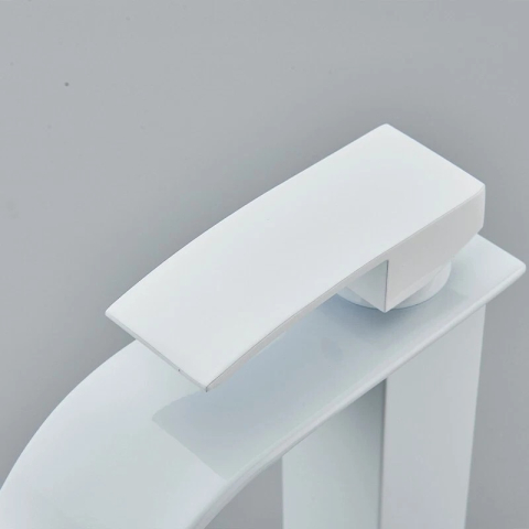 Baterie Lavoar BisDesign®, Pipă Tip Cascadă, Stil Pătrat, Finisaj Alb Mat, 19 cm [7]