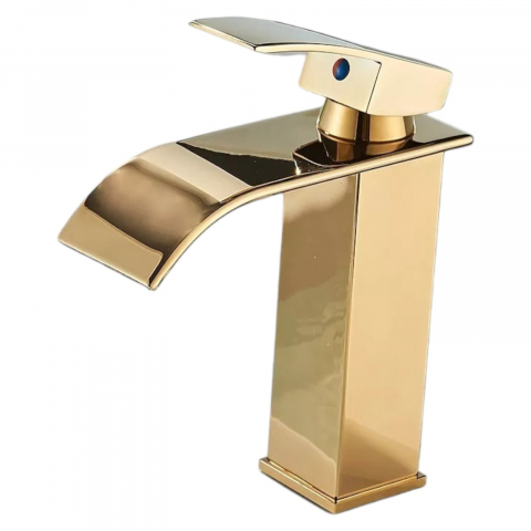 Baterii Pentru Baie - Baterie chiuvetă baie auriu lucios 19 cm cu pipă tip cascadă și design pătrat