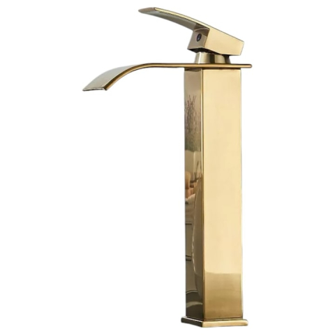 Baterii Pentru Baie - Baterie Lavoar BisDesign®, Pipă Tip Cascadă, Stil Pătrat, Finisaj Auriu Mat/Periat, 27 cm