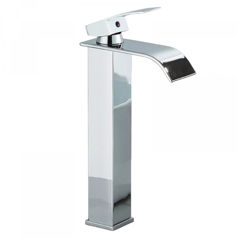 Baterii Pentru Baie - Baterie chiuvetă baie crom lucios 27 cm cu pipă tip cascadă și design pătrat
