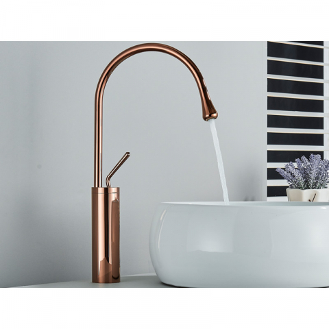 Baterie lavoar baie auriu rose 47 cm design modern și pipă pivotantă [2]