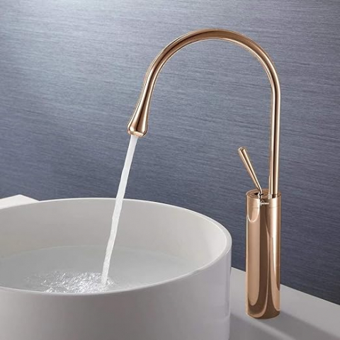 Baterie lavoar baie auriu rose 47 cm design modern și pipă pivotantă [1]