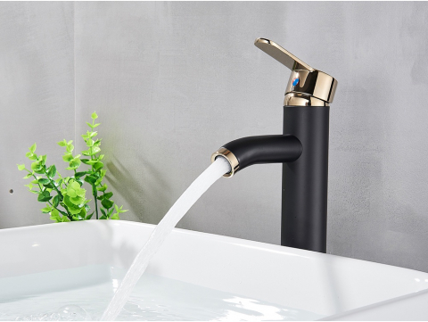 Baterie lavoar înaltă baie negru mat & auriu 30 cm design premium [1]