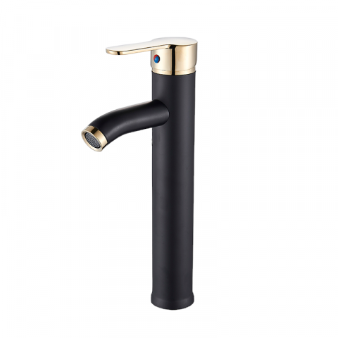 Baterii Pentru Baie - Baterie lavoar înaltă baie negru mat & auriu 30 cm design premium