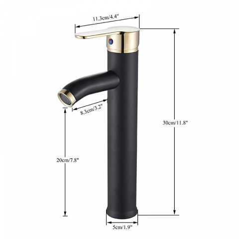 Baterie lavoar înaltă baie negru mat & auriu 30 cm design premium [6]
