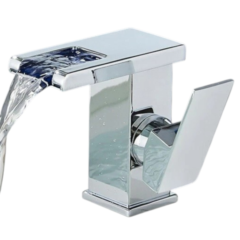 Baterii Pentru Baie - Baterie Lavoar BisDesign® LED Temperatură Apă Crom Lucios Cascadă 13 cm