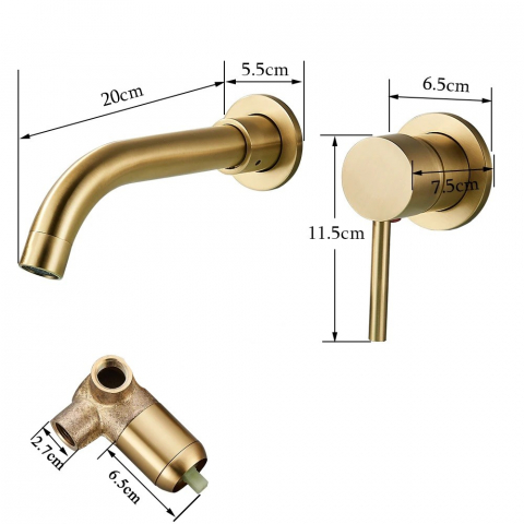 Baterie lavoar încastrabilă auriu lucios cu pipă fixă 15 cm [5]