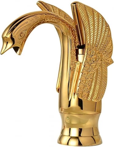Baterii Pentru Baie - Baterie lavoar Lebăda auriu lucios 19 cm design elegant