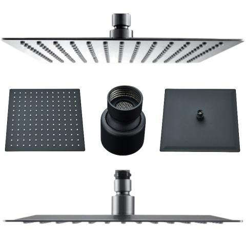 Accesorii - Cap duș pătrat BisDesign® Ultra Slim 40x40 cm, finisaj negru mat, oțel inoxidabil